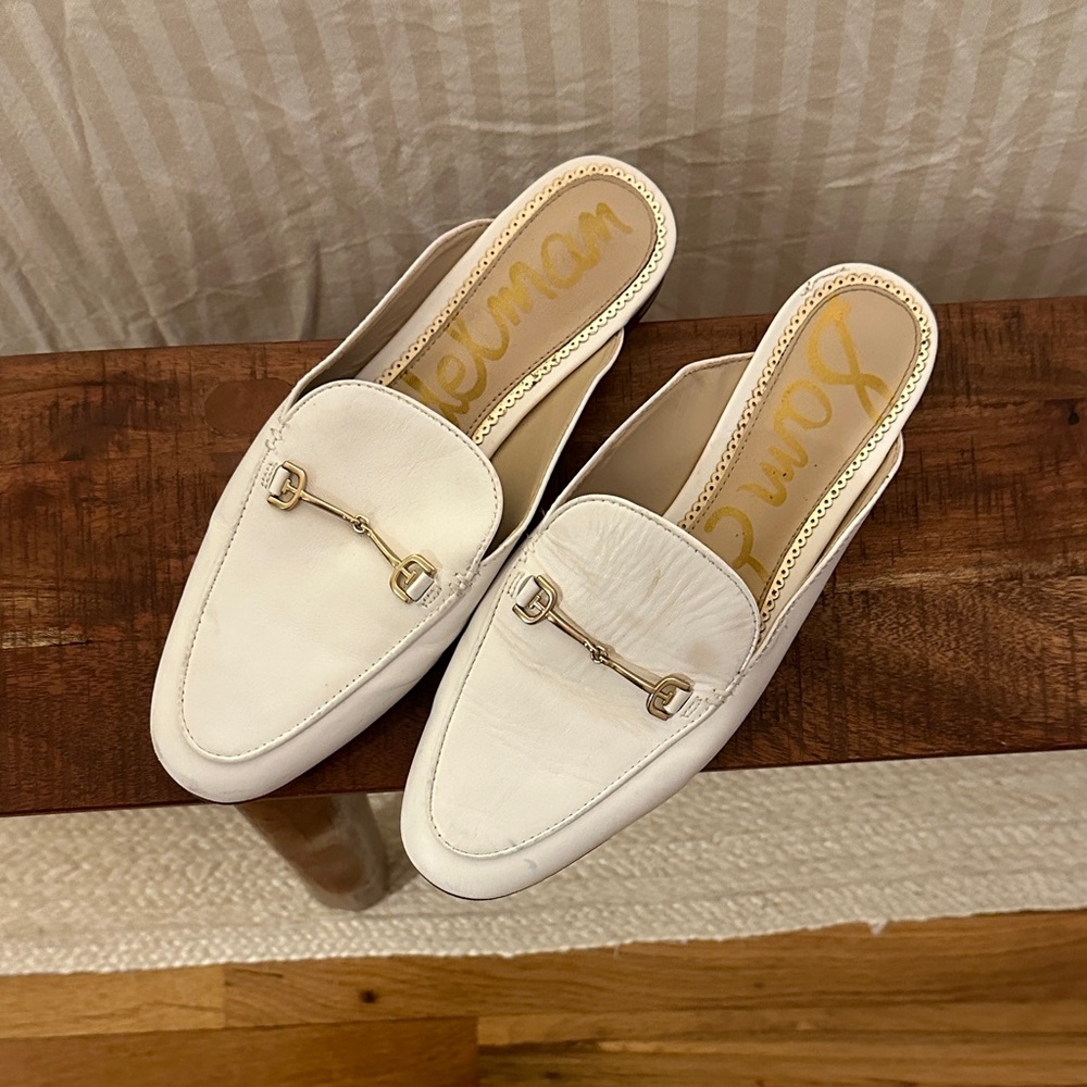 Sam Edelman Cream Loafers with Gold Detail